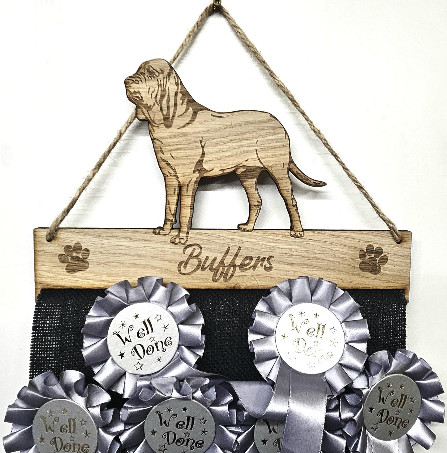 Bloodhound Dog Rosette Holder – Personalised Hanging Medal & Rosette Display