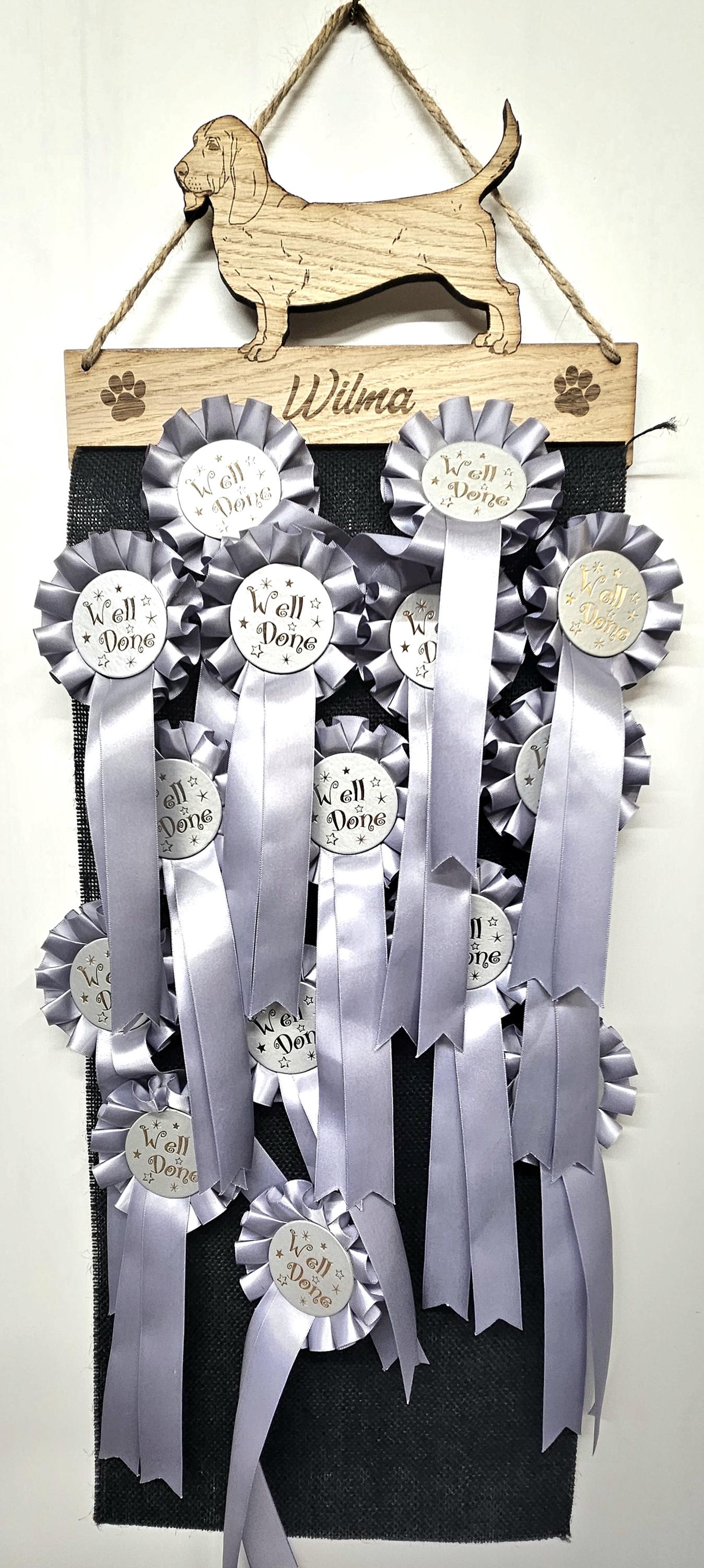 Basset Hound Rosette Holder – Personalised Hanging Medal & Rosette Display