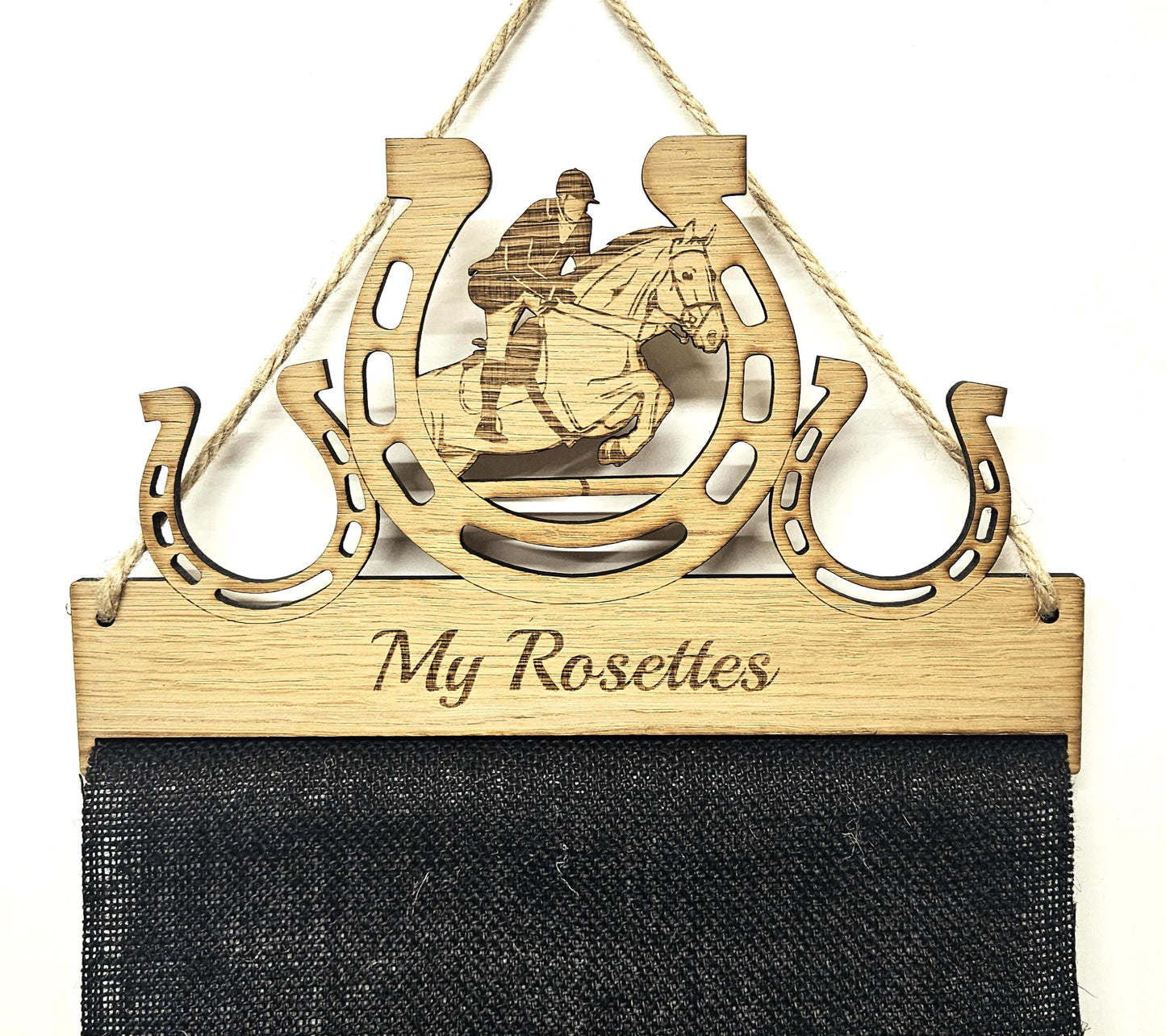 Showjumping Horse Shoe Design Rosette Holder – Personalised Hanging Medal & Rosette Display