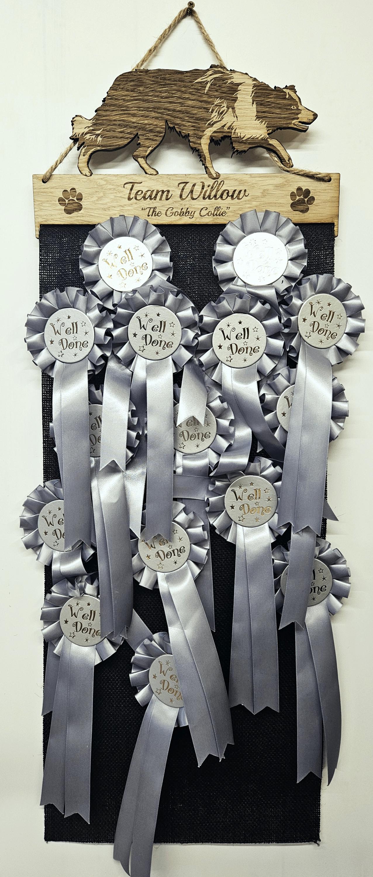 Border Collie Rosette Holder – Personalised Dog & Puppy Medal Display