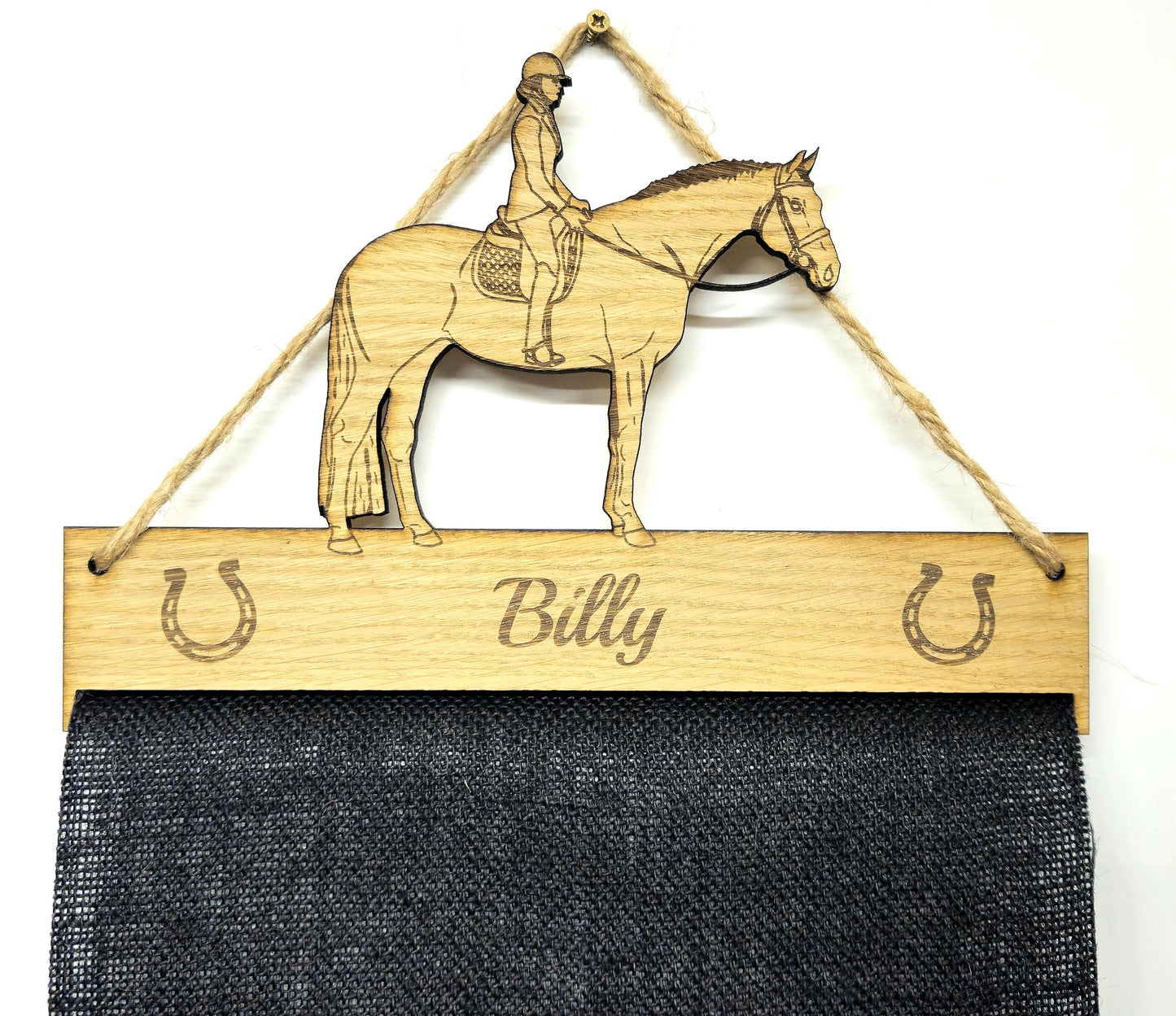 Horse & Rider Rosette Holder – Personalised Hanging Medal & Rosette Display